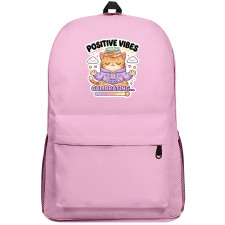 Cat Positive Vibes Text Quote Backpack School Bag - Superpack Pink