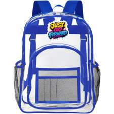 Go Forward Text Quote Transparent Clear Backpack School Bag - Clearpack Blue