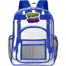Keep Your Word Text Quote Transparent Clear Backpack School Bag - Clearpack Blue