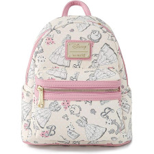 Disney Beauty And The Beast Belle Pink Allover-Print Loungefly Mini Backpack - Belle Loungefly