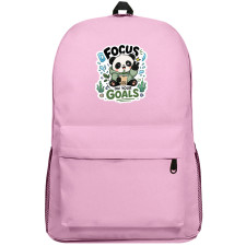 Panda Focus On Your Goals Text Quote Backpack School Bag - Superpack Pink