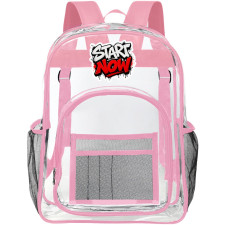 Start Now Text Quote Transparent Clear Backpack School Bag - Clearpack Pink