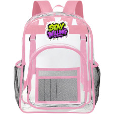 Stay Willing Text Quote Transparent Clear Backpack School Bag - Clearpack Pink