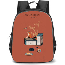 Maison Kitsune Backpack StudentPack - Maison Kitsune Logo Fox Red Background