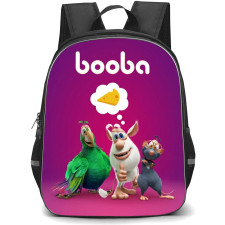 Booba Backpack School Bag StudentPack - Booba Green Parrot Loola Blue Rat Standing On Spike Purple Gradient Background