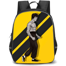Bruce Lee Backpack StudentPack - Bruce Lee Portrait Cartoon Art In Yellow Black Stripe Background