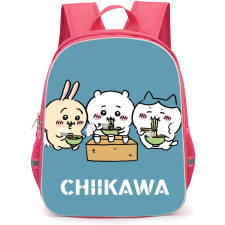 Chiikawa Backpack StudentPack - Chiikawa Enjoy Spicy Noodles in Green Bowl with Blue Background