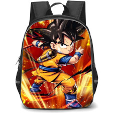 Dragon Ball Daima Goku Backpack StudentPack - Mini Goku Standing Back On Fire Background