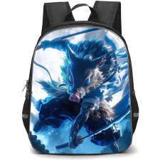 Demon Slayer Inosuke Hashibira Backpack StudentPack - Inosuke Hashibira Attacking Full Moon Background