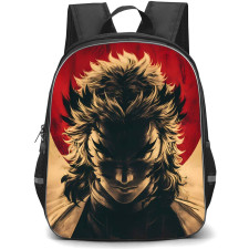 Demon Slayer Kyojuro Rengoku Backpack StudentPack - Kyojuro Rengoku Anime Art Japan Flag Background