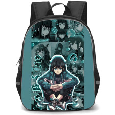 Demon Slayer Muichiro Tokito Backpack StudentPack - Muichiro Tokito Indian Sit Collage Background