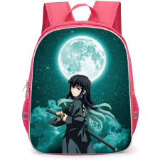 Demon Slayer Muichiro Tokito Backpack StudentPack - Muichiro Tokito Looking Back Full Moon Background