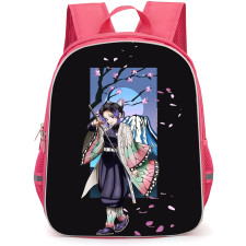 Demon Slayer Shinobu Kocho Backpack StudentPack - Shinobu Kocho Cartoon Art Mount Fuji Background