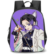 Demon Slayer Shinobu Kocho Backpack StudentPack - Shinobu Kocho Cartoon Art Purple Background