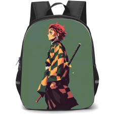 Demon Slayer Tanjiro Kamado Backpack StudentPack - Tanjiro Kamado Standing Side Portrait Green Background