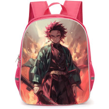 Demon Slayer Tanjiro Kamado Backpack StudentPack - Tanjiro Kamado Standing Holding Sword Burning Background