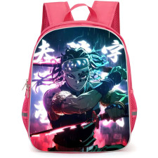 Demon Slayer Uzui Tengen Backpack StudentPack - Uzui Tengen Two Swords Japanese Characters Raining Background