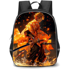 Demon Slayer Zenitsu Agatsuma Backpack StudentPack - Zenitsu Agatsuma Standing Side Portrait In Flames