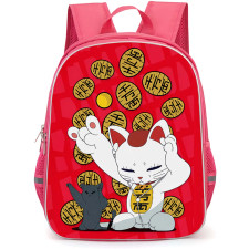 Dan Da Dan Lucky Cat Backpack School Bag StudentPack - Lucky Cat Maneki Neko Wealth And Prosperity Art On Red Background