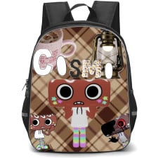 Dandys World Cosmo Backpack StudentPack - Cosmo Fan Art On Brown Checked Background