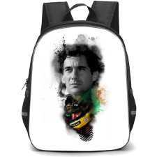 F1 Formula One Ayrton Senna Backpack StudentPack - Ayrton Senna Grayscale Portrait With Colored Image On White Background