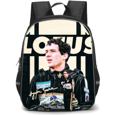F1 Formula One Ayrton Senna Backpack StudentPack - Ayrton Senna Standing Infront of LOTUS Poster