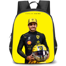 F1 Formula One Carlos Sainz Backpack StudentPack - Minimalist Portrait Yellow Background