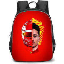 F1 Formula One Charles Leclerc Backpack StudentPack - Charles Leclerc Half Face Essere Ferrari Poster Red Background