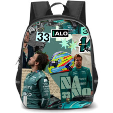 F1 Formula One Fernando Alonso Backpack StudentPack - Scrapbook Collage Art