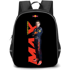 F1 Formula One Max Verstappen Backpack StudentPack - Max Verstappen Standing With RedBull Racing Suit On Black Background