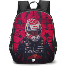 F1 Formula One Max Verstappen Backpack StudentPack - Max Verstappen Wear Racing Suit On Red Word Art Black Background
