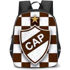 Club Atletico Platense Backpack School Bag StudentPack - Club Atletico Platense Logo with Brown and White Checker Background