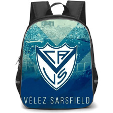 Club Atletico Velez Sarsfield Backpack School Bag StudentPack - Club Atletico Velez Sarsfield Stadium with Logo Diagonal Blue Stripe Effect