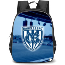 Babelsberg 03 Football Club Backpack School Bag StudentPack - Logo In Blue Stadium Background