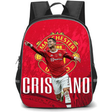 Cristiano Ronaldo Backpack StudentPack - Cristiano Ronaldo Winning Celebration On Man United Logo Red Background