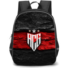 Atletico Clube Goianiense Backpack School Bag StudentPack - Atletico Clube Goianiense Logo with Wood Texture Red Effect