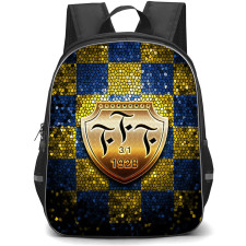 Falkenbergs FF Backpack School Bag StudentPack - Falkenbergs FF Metal Logo On Mosaic Of Blue Golden Tiles Football Club