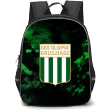 Olimpia Grudziadz Backpack School Bag StudentPack - Logo In Green And Black Grunge Background