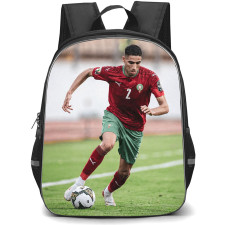 Achraf Hakimi Backpack School Bag StudentPack - Achraf Hakimi Jersey Number 2 Morocco National Team Dribbling Action Poster