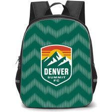 NWSL Denver Summit FC Backpack School Bag StudentPack - Denver Summit FC Logo On Green Chevron Pattern Art Background