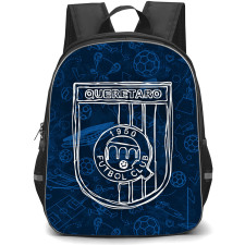 Queretaro Futbol Club Backpack School Bag StudentPack - Queretaro Futbol Club Logo with Blue Sketch Pattern Effect