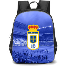 Real Oviedo Backpack School Bag StudentPack - Real Oviedo Logo On Blue Effect Stadium Background Football Club
