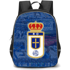 Real Oviedo Backpack School Bag StudentPack - Real Oviedo Logo On Game Moment Background Sticker Football Club