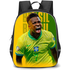 Vinicius Junior Backpack School Bag StudentPack - Vinicius Junior Brazil National Football Team Intense Shouting Pose On Word Art Background