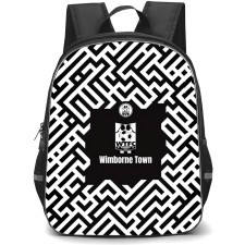 Wimborne Town Football Club Backpack School Bag StudentPack - Wimborne Town Football Club with Logo Geometric Stripe Black and White Effect