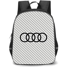 Audi Backpack School Bag StudentPack - Audi Logo On Silver Gray Carbon Fiber Background