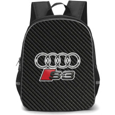 Audi S3 Backpack School Bag StudentPack - Audi S3 Logo On Traditional Black Charcoal Carbon Fiber Background