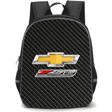 Chevrolet Corvette Z06 Backpack School Bag StudentPack - Chevrolet Corvette Z06 Logo On Traditional Black Charcoal Carbon Fiber Background