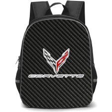 Chevrolet Corvette Backpack School Bag StudentPack - Chevrolet Corvette Logo On Traditional Black Charcoal Carbon Fiber Background