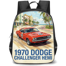 1970 Dodge Challenger Hemi Backpack School Bag StudentPack - 1970 Dodge Challenger Hemi Vintage Illustration Art Poster